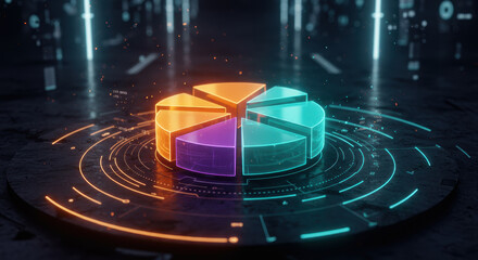  Futuristic Data: 3D Pie Chart Visualizing Tech, Analytics, and Financial Insights in a Modern Digital Landscape