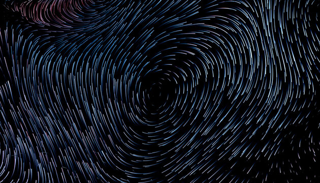 Swirling pattern of curved lines on a dark background creating a dynamic abstract effect. 3D rendering
