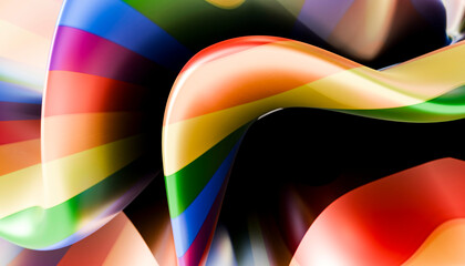 Colorful abstract rainbow pattern with flowing ribbons in vibrant rainbow hues against a black background. Blender illustration