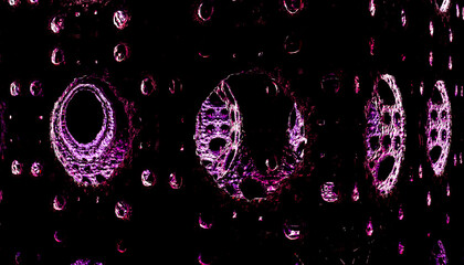 Abstract image of circular patterns with a dark purple and black color scheme. 3D rendering