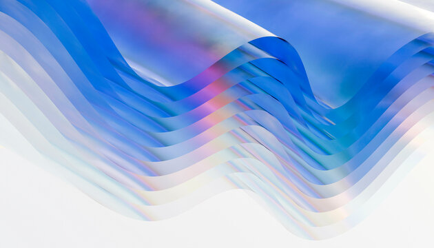 Abstract wave pattern with gradient hues of blue and pink on a light background. Blender 3D illustration