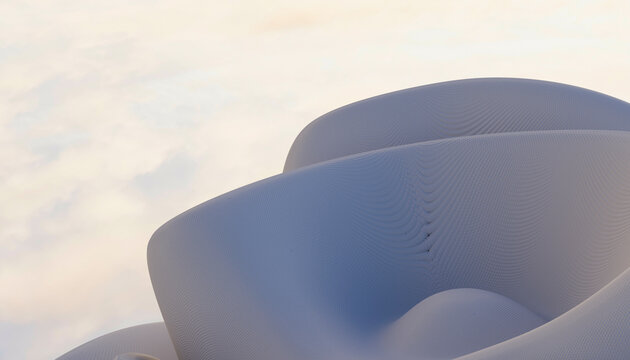 Abstract curved structures with a smooth, cloudy background. Blender 3D illustration