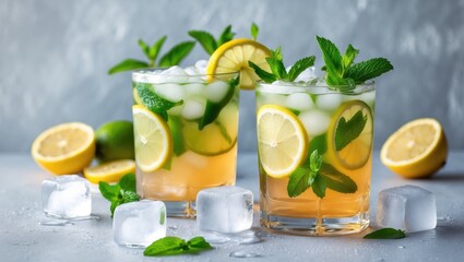 Fototapeta premium Lemon, lime, mint, and ice iced tea