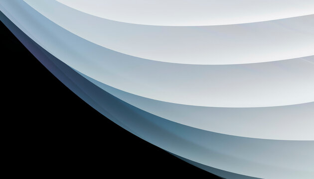Abstract wavy white and gray layers over a black background in a minimalist design. Blender 3D illustration