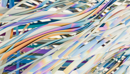 Colorful abstract waves of layered paper in a dynamic flowing pattern. Blender 3D illustration