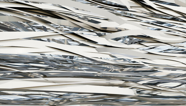Abstract pattern of intertwined white and gray geometric lines and shapes. Blender 3D illustration