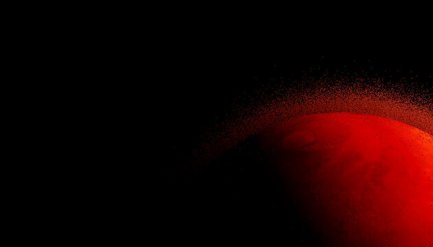 Red planet Mars with shadowed surface, illuminated against a black space background. Blender 3D illustration