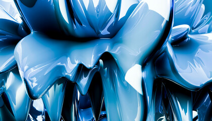Abstract glossy blue shapes creating a fluid, dynamic composition. Blender 3D illustration