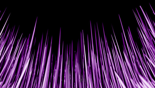Abstract purple spikes against a black background, resembling a field of tall grass. Blender 3D illustration