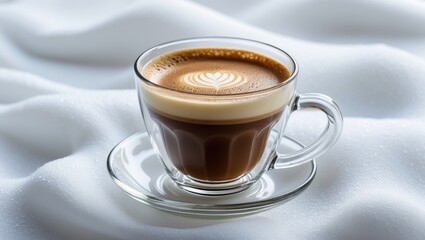 Isolated background with espresso macchiato in a double wall glass mug