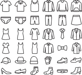 Set of 40 outline icons related to clothes. Linear icon collection. Editable stroke. Vector illustration