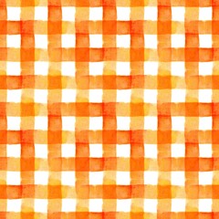 Vibrant orange and white checkered pattern created with watercolor technique for artistic backgrounds or textiles