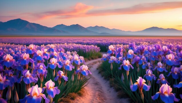 Mountain-Backed Sunrise over Iris Pallida Field