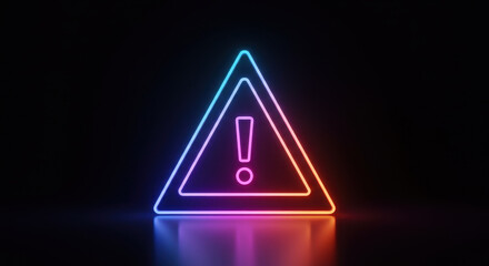  Neon Warning Sign: Glowing Exclamation Mark Triangle - Cyberpunk Alert & Hazard Symbol for Modern Designs & Tech Safety