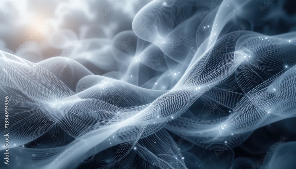 Poster flowing abstract waves digital space 3d visual render ethereal environment close-up viewpoint concep