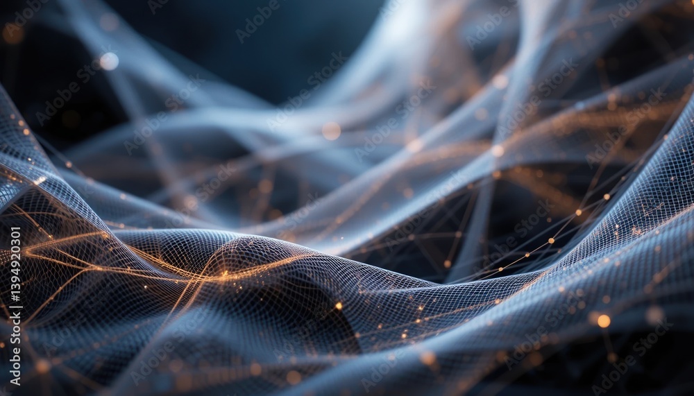 Poster Dynamic flow of light and particles abstract environment digital art high-tech science visualization close-up perspective