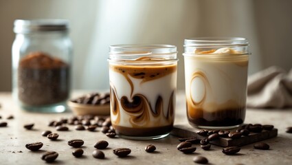 Iced Coffee Served with Vanilla Cardamom Almond Milk Background