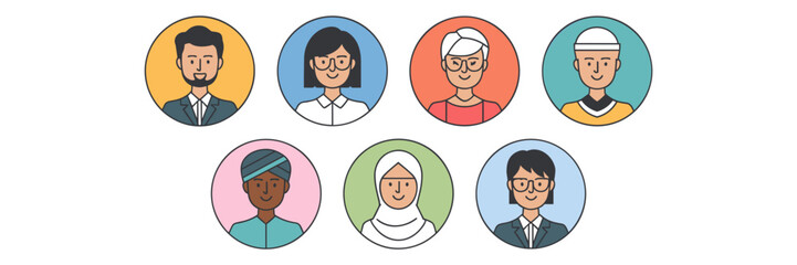 Fototapeta premium Avatar icon set representing global diversity in age, ethnicity, and profession
