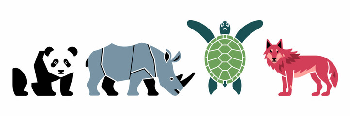 Fototapeta premium Vector icon set of endangered animals on white background – Ideal for conservation campaigns, wildlife education, or environmental content