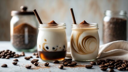 Background of Iced Coffee Featuring Vanilla Cardamom Almond Milk