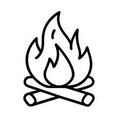 Campfire vector illustration for camping adventure outdoor fire flame bonfire wood logs design element icon 