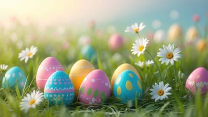 Field of painted Easter eggs