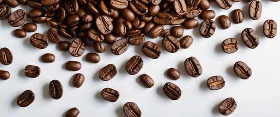 Obraz premium Coffee beans falling, isolated against background with clipping path