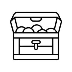Treasure chest with gold coins vector illustration for pirate adventure game design and wealth concept icon