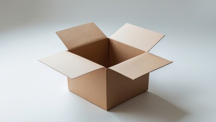 Isolated white background featuring an opened cardboard box