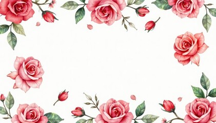 Delicate watercolor roses & leaves, repeating pattern, leaves, blossom