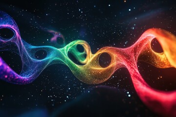 Vibrant abstract wave patterns flowing through a cosmic background with starry details