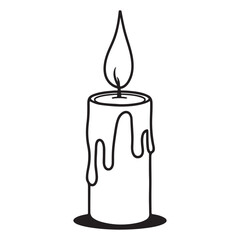 Black and White Candle Line Art Illustration - Dripping Wax Flame Drawing