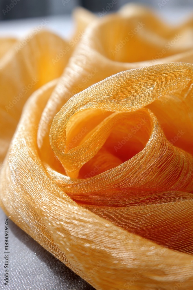 Poster abstract close up of golden silk fabric creating a flowing texture and pattern with soft light and s