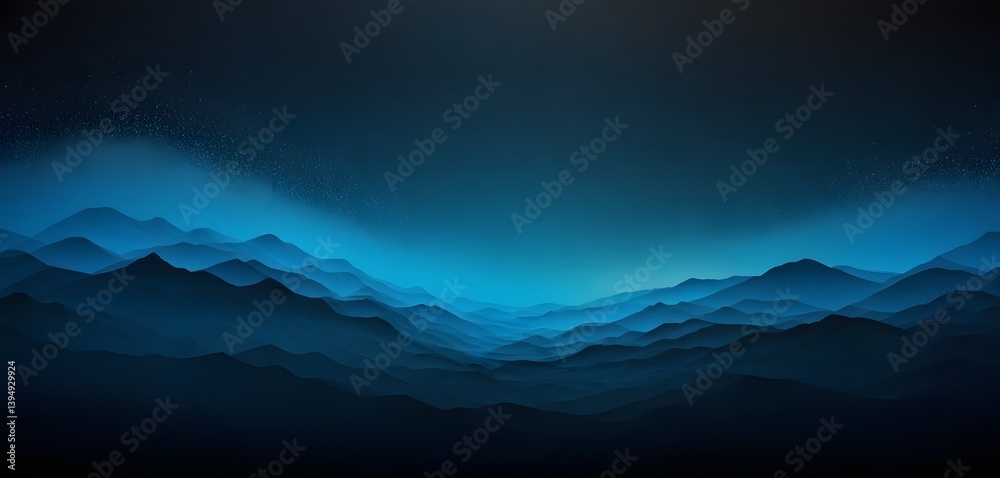 Poster Gradient Texture Background, Black To Blue Abstract Design, Shimmering Specks For Calm. Digital Art Backdrop, Evoking Serenity And Depth.
