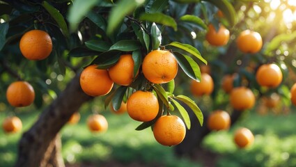 Oranges ripening on a tree