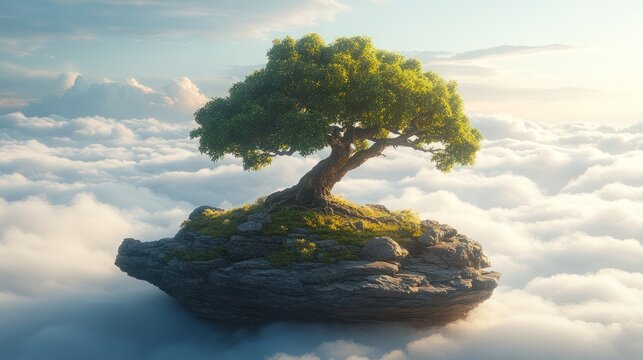Floating tree island cloudscape