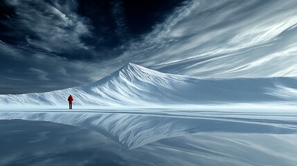 Solitary Figure in Snowy Mountain Landscape