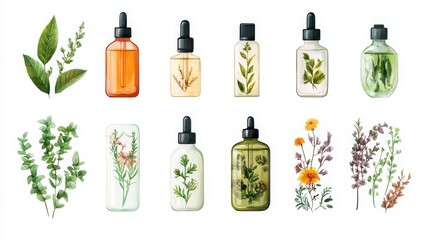 organic skincare bottles, set isolated with white background