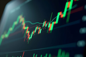 Brightly illuminated stock market chart displaying dynamic financial data trends and volatility on a monitor, symbolizing global finance and trading