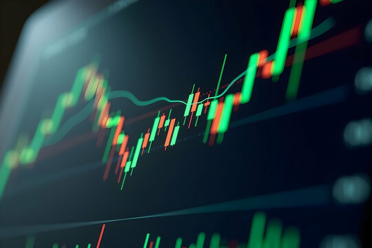 Brightly illuminated stock market chart displaying dynamic financial data trends and volatility on a monitor, symbolizing global finance and trading