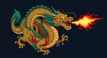 Intricate and Colorful Traditional Chinese Dragon Illustration