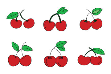 Set of Cherry Isolated Vector Illustration Coloring Page For Kids, Cherry icon collection vector 
