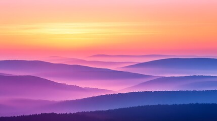 Obraz premium Misty Mountain Sunrise Lavender Purple Pink Hues