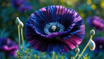 The opium poppy, Papaver somniferum, has black flowers