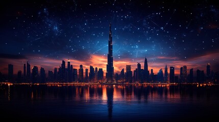 Obraz premium Futuristic city skyline at twilight