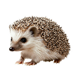 Obraz premium A small hedgehog with brown spines and a white belly on a transparent background, realistically depicted with pronounced details of the face and fur transparent background 