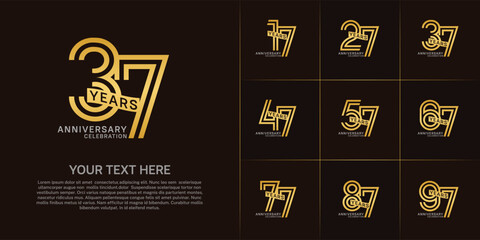 Anniversary logo type set with double line number. golden and silver color with ribbon can be use special moment