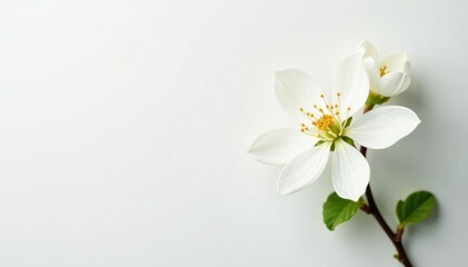 Fototapeta premium Delicate white blossom on pure white backdrop, elegant, soft, white flower