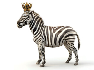 Fototapeta premium zebra with golden crown, proud and elegant posture, royal jungle animal theme, isolated on white background