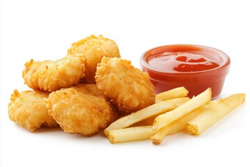 Naklejka premium chicken nuggets and fries with white background